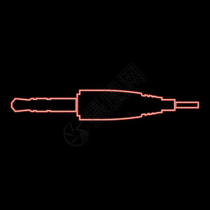 霓虹灯工作室音频电缆连接器或迷你插孔图标黑色圆圈红色矢量插图平面样式图像图片