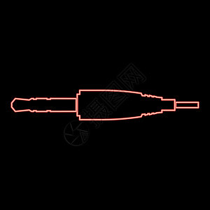 霓虹灯工作室音频电缆连接器或迷你插孔图标黑色圆圈红色矢量插图平面样式图像图片