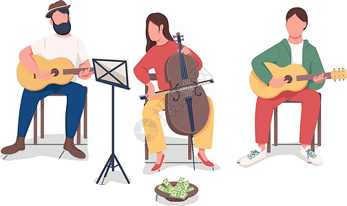 30岁女性人们演奏音乐平面颜色矢量不露面的特征设计图片