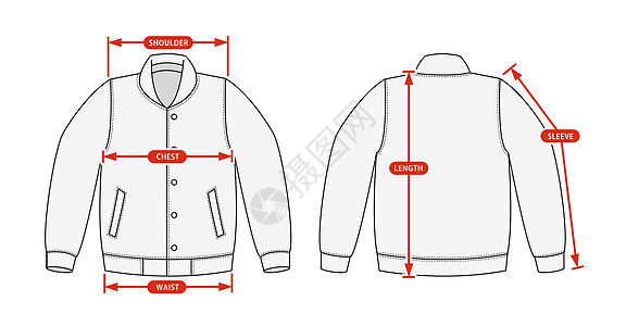 服装尺码表矢量插图校队夹克图片