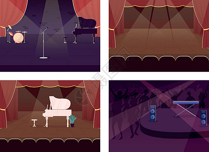 音乐大厅空音乐舞台平面彩色矢量插图 se设计图片