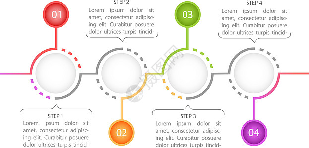 丰富多彩的学术圈信息图表设计模板 带有空白复制空间的抽象矢量信息图 具有 4 个步骤序列的教学图形 可视化数据呈现图片