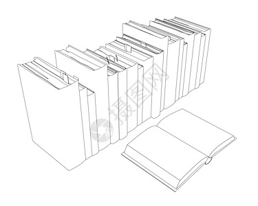 一摞书的轮廓 从白色背景上孤立的黑色线条 一本打开的书 等距视图 它制作图案矢量图片