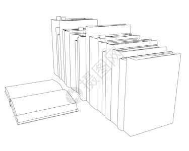 一摞书的轮廓 从白色背景上孤立的黑色线条 一本打开的书 透视图 它制作图案矢量图片