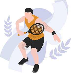 参加羽毛球锦标赛和锦标赛的男孩玩家运动员涉及游戏球拍男性网球运动插图艺术图片