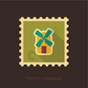 长阴影的风速复古平面邮票邮件面粉邮政贴纸力量农场邮资螺旋桨农业旅行图片