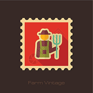 农民用长阴影复古平板邮票图片