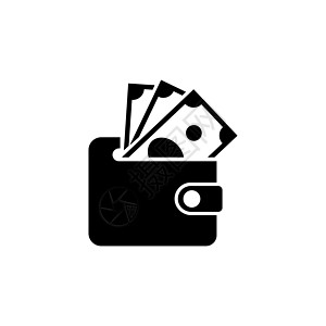 有美元纸币钱包和 CashPouch 的钱包 白色背景上的简单黑色符号 带有美元纸币钱包和 CashPouch 标志的 web 图片