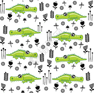 鳄鱼图案设计与几只短吻鳄 动物图案孩子们男生热带婴儿包装丛林服饰房间野生动物纺织品图片