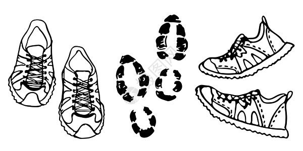 白色背景上的手绘运动鞋 经营理念鞋带墨水训练素描涂鸦插图鞋类衣服草图活动图片