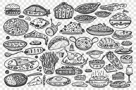 食物手绘涂鸦 se草图蔬菜土豆面包洋葱插图沙拉产品盘子烹饪图片