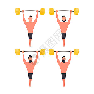 运动员举起杠铃 坚强的人 运动员 孤立 向量重量女性男人活动训练艺术插图成人举重健身房图片