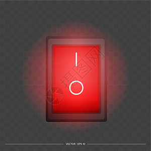 红色的开和关按钮 红色电源按钮亮起 孤立 向量力量控制板技术纽扣电气控制塑料工业圆圈硬件图片