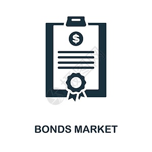 债券市场图标 市场经济收藏中的单色标志 用于网页设计信息图表和 mor 的创意债券市场图标说明图片