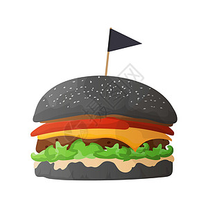 黑汉堡 汉堡配黑色卷饼芝士番茄和生菜 孤立 向量图片