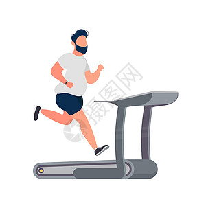 胖子在跑步机上跑步 胖子在模拟器上跑 减肥的概念和健康的生活方式 孤立 韦克托图片