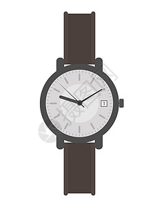 白色表盘和棕色表带的腕表 平面样式的手表 孤立 向量皮革圆圈界面拨号插图小时石英时间带子男人图片