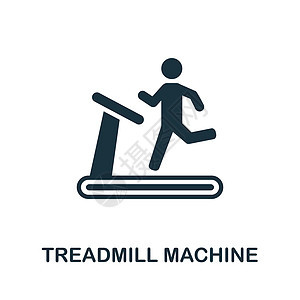 跑步机图标 健身房系列中的单色标志 用于网页设计信息图表和 mor 的创意跑步机图标插图图片