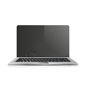 逼真的笔记本电脑 90 度倾斜隔离在白色背景上 有黑暗的屏幕的膝上型计算机图片