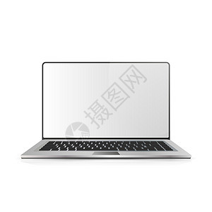 逼真的笔记本电脑 90 度倾斜隔离在白色背景上 有空白屏幕的膝上型计算机 在现代移动计算机上复制的空白空间图片