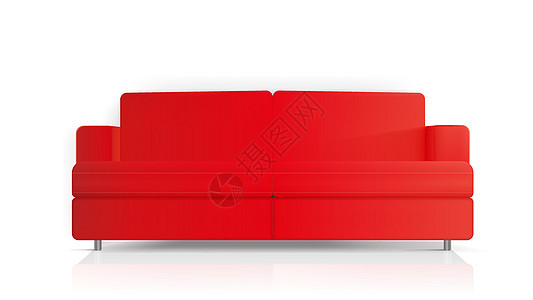 逼真的矢量红色沙发 孤立在白色背景上的红色沙发 室内设计元素图片