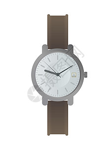 白色表盘和棕色表带的腕表 平面样式的手表 孤立 向量皮革手腕拨号手镯时间男人商业金属石英艺术图片