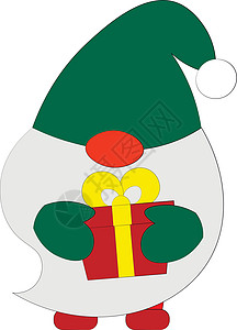 带有礼品盒的小圣诞节Gnome 用颜色绘制插图图片