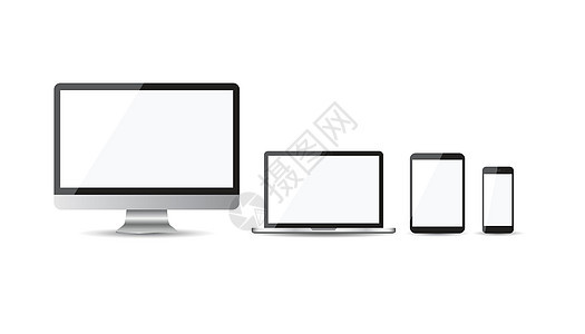 现实设备平面图标和台式计算机 白色背景上的矢量图解电话器具电脑笔记本数据插图网站手机互联网屏幕图片