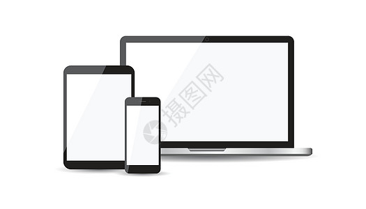 现实设备平面图标 白色背景上的矢量图解屏幕展示技术电脑机动性互联网插图手机工具电话图片
