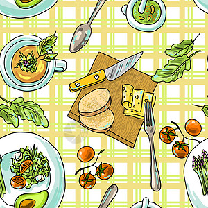无缝模式素食南瓜义者黄瓜绘画厨房洋葱食谱花园饮食收藏图片