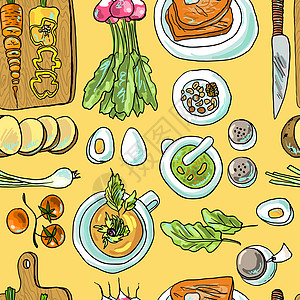 无缝模式素食茄子饮食南瓜黄瓜胡椒插图烹饪蔬菜食谱洋葱图片