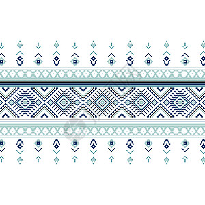 一套蓝色的民族装饰图案打印国家手工艺术刺绣纺织品民间边界抛光图片
