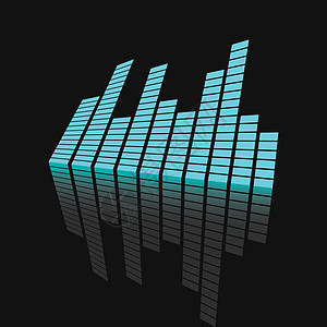 镜子上的矢量声音波形图标 具有反射效果的黑色背景上的声波和音乐脉冲矢量图配乐体积光谱频率录音机玩家工作室插图均衡器节拍图片