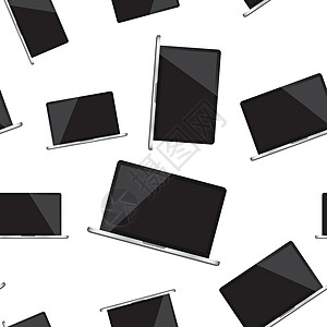 笔记本电脑无缝图案背景 商业平面矢量图 逼真的设备标志符号模式桌面网络金属互联网监视器工作空白电子技术屏幕图片