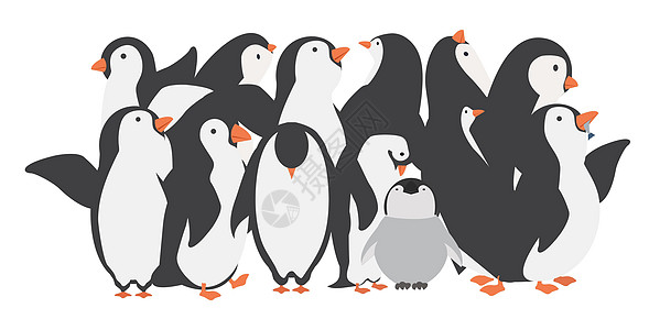企鹅游泳不同姿势组装的快乐企鹅家庭人物设计图片