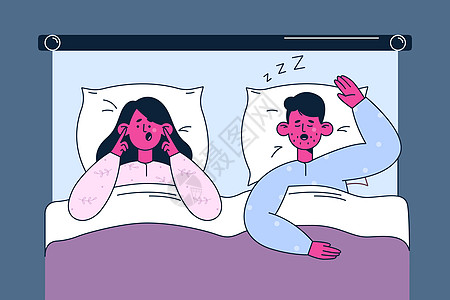 打鼾失眠不好的睡眠概念愤怒打扰疾病枕头睡衣呼吸卧室轮胎压力夫妻设计图片