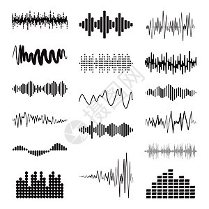 大黑声波集合 一组独立的音频标志设计符号 矢量均衡器元素 脉冲音乐播放器图片