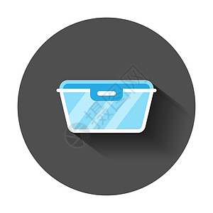 平面样式的食品容器图标 厨房碗矢量图和长长的影子 塑料容器盒经营理念集装箱制品冰箱包装阴影正方形盒子空白绘画贴纸图片
