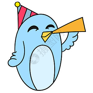 吹喇叭的生日蓝鸟 涂鸦图标图像背景图片