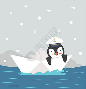 纸船上可爱企鹅图片