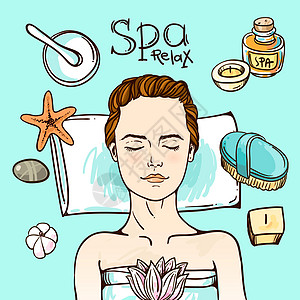 Spa 女人等待 spa 按摩她的脸面部女士沙龙水疗护理图表床单信息蜡烛化妆品图片