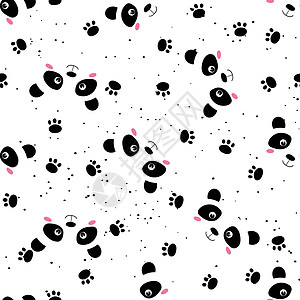 白色背景上带有可爱熊猫足迹的无缝图案 有趣的亚洲动物 孩子们的明信片 织物纺织品墙纸海报礼品包装纸的平面矢量图艺术假期夹子卡通片图片