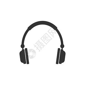音频耳机图标 矢量插图 平面设计力量插头打碟机绳索工作室白色金属黑色塑料音乐图片