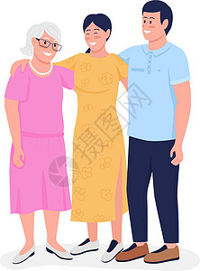 幸福的一家人互相拥抱半平面颜色向量字符图片