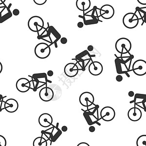 人们骑自行车标志图标无缝图案背景 孤立在白色背景上的自行车矢量图解 男子骑自行车的经营理念运动旅行车轮训练安全活动速度锻炼健康乐图片
