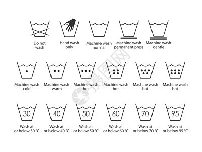 洗衣符号 洗涤符号 矢量插图 平板设计器具纺织品标签制造业洗衣店熨烫棉布沉思电脑家庭图片