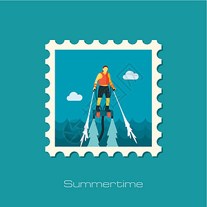 FlyBoard邮票 夏天 度假运动海洋背包假期喷气船只娱乐男人海滩邮政图片