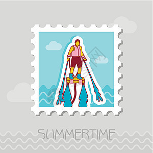 FlyBoard邮票 夏天 度假邮政运动假期海洋船只吸引力邮戳喷射海滩娱乐背景图片
