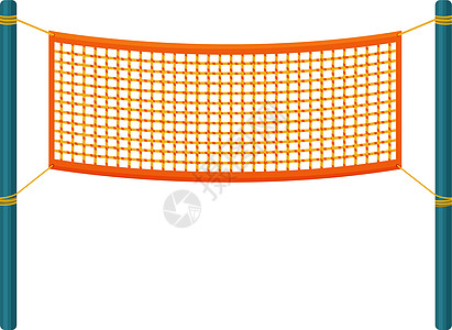 橙色排球网在两根蓝杆之间伸展 如排球羽毛球等团队运动网格 白背景上隔绝的平式矢量插图图片