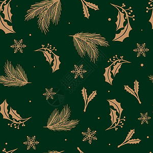 圣诞无缝图案与传统装饰纺织品问候语礼物打印涂鸦织物雪花叶子卡片墙纸图片